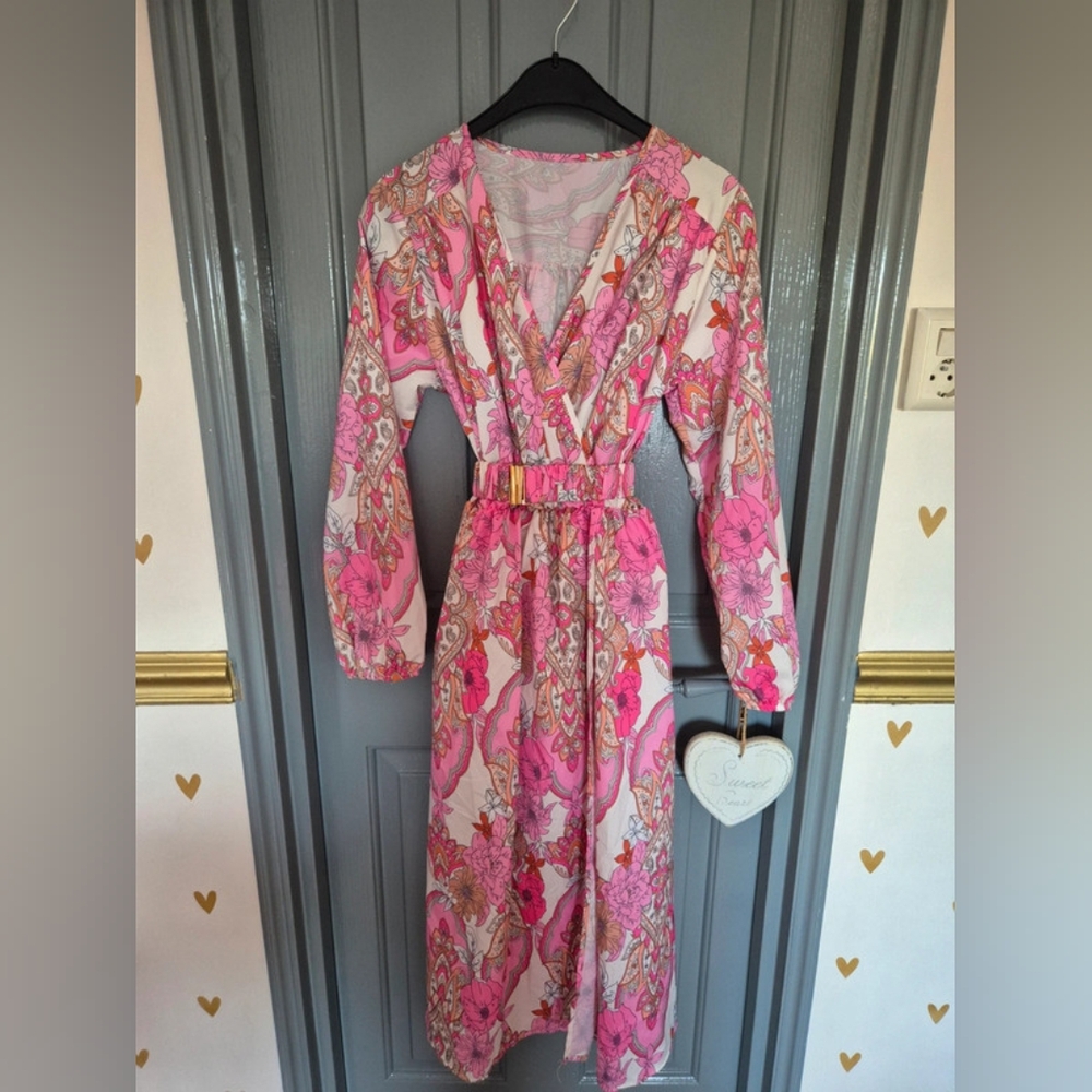 Pink Floral Long Sleeve Dress
